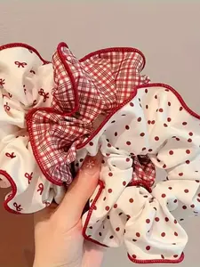3pcs Red Polka Dot Scrunchies Set, Satin Large Bow & Ball Hair Ties, Christmas Valentine Fashionable Hair Accessories for Women, Clean-Girl Aesthetic, TikTok Viral, Luxury Gift Set for Her