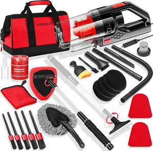 【fathersdaygift】Viewsun 17PCS Car Cleaning Kit, Red Car Interior Detailing Kit with High Power Handheld Vacuum, Detailing Brush Set, Windshield Cleaner, Cleaning Gel, Complete Auto Accessories for Women Girls Gift，Summervibes