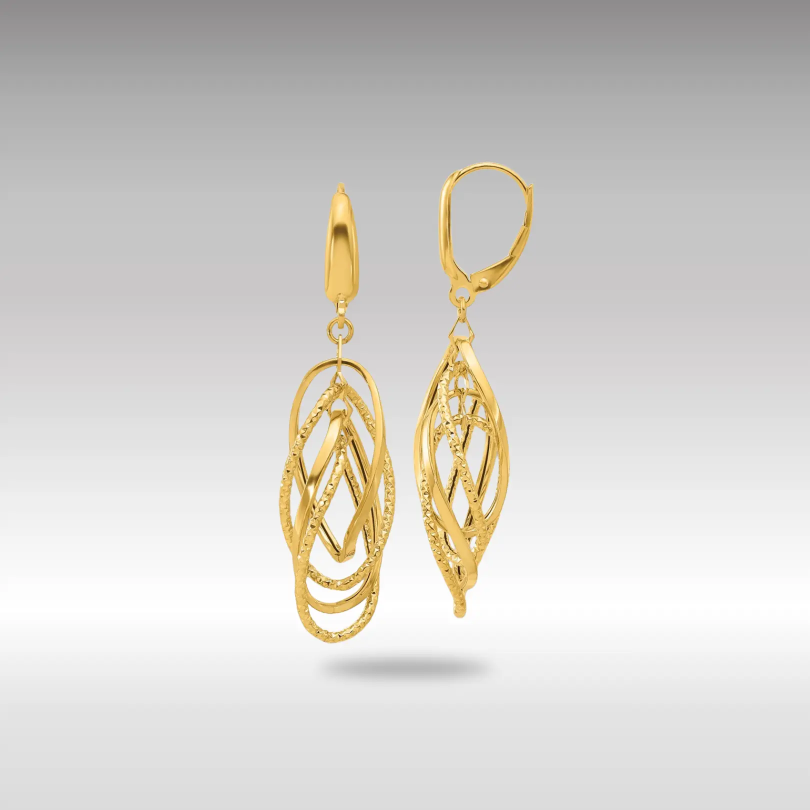 14K Gold Leslie's Polished and Textured Ovals Dangle Earrings - Model LE2275