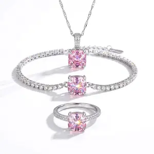 VAELUME Luxury 18K White Gold Plated Octagon Rose-Cut Pink Diamond Jewelry Set - 3PC Necklace Bracelet Ring-5A VVS CZ, Perfect for Daily Wear, Anniversaries,Birthday Gift for Women and Girls