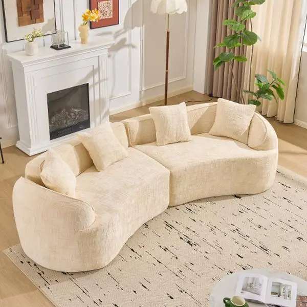 Curved Compressed Sofa - Scandinavian Living Room Furniture, Comfortable, Soft, Couches for Apartment, Suitable for Living Room & Small Spaces