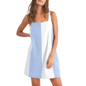 Hixiaohe Women's Cotton Dress Summer/Fall Color-Blocked Sleeveless Mini Dress Casual Short Style with Adjustable Straps