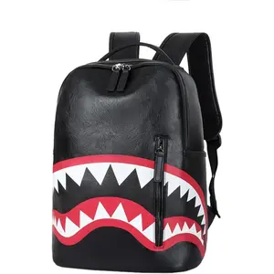 Shark Backpack Vintage PU Leather Backpack Unisex Outdoor Travel Laptop Daypack