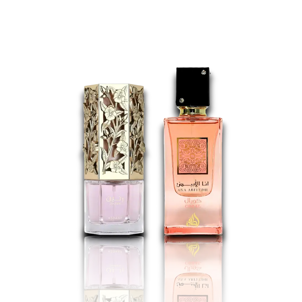 Lattafa Ana Abiyedh Coral + Raneen Multi-Pack Eau De Parfum, 3.4 oz (100 ml) Alcohol-Based Fragrance Set with Fruity, Aquatic, Sweet, Ozonic, Floral Notes