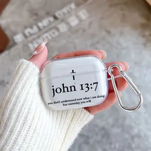 Biblical Mystery Verse Pattern TPU Soft Protective Case for Apple AirPods 4/3/2/1/Pro/Pro2 Transparent Earphone Cover with Keychain Attachment