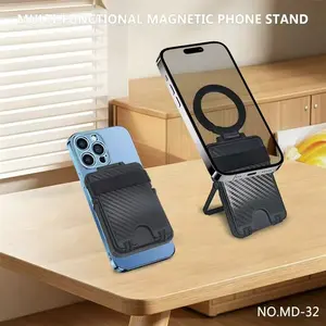 Multifunctional Phone Card Holder with Carabiner, Foldable Stand Wallet Case, 3-4 Cards Storage, One-Click Card Take, Ideal for Travel & Business