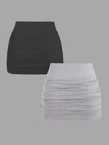 Women's Casual High Waist Ruched Solid Bodycon Skirt, Slim Fit A-Line Half Dress, Perfect for Daily Wear & Office Style