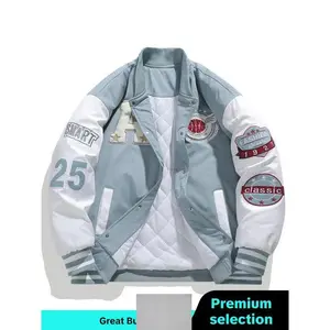 CHEN Men's Colorblock Letter & Figure Embroidery Baseball Collar Jacket, Regular Fit Casual Long Sleeve Button Front Outerwear for Fall & Winter, Men's Clothing, Men's Clothes for Daily Wear Menswear Coats Tops Gamis Embroidered Hoodie Tights