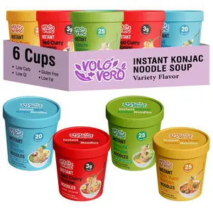 VOLO VERO Konjac Noodle Variety Pack - Tom Yum, Miso, "Spicy" Kimchi, Red Curry, 6 Packs, Gluten Free, Vegan, Low Carb Shirataki Noodles Angel Hair Instant Soup Cup, Quick Healthy Asian Meal