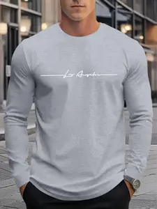 Men's Casual Long Sleeve Athletic Tee, All-Season Versatile Casual Sports Top - Los Angeles Signature Design, Medium Size for Outdoor Sports & Workouts, Casual Sports Tops