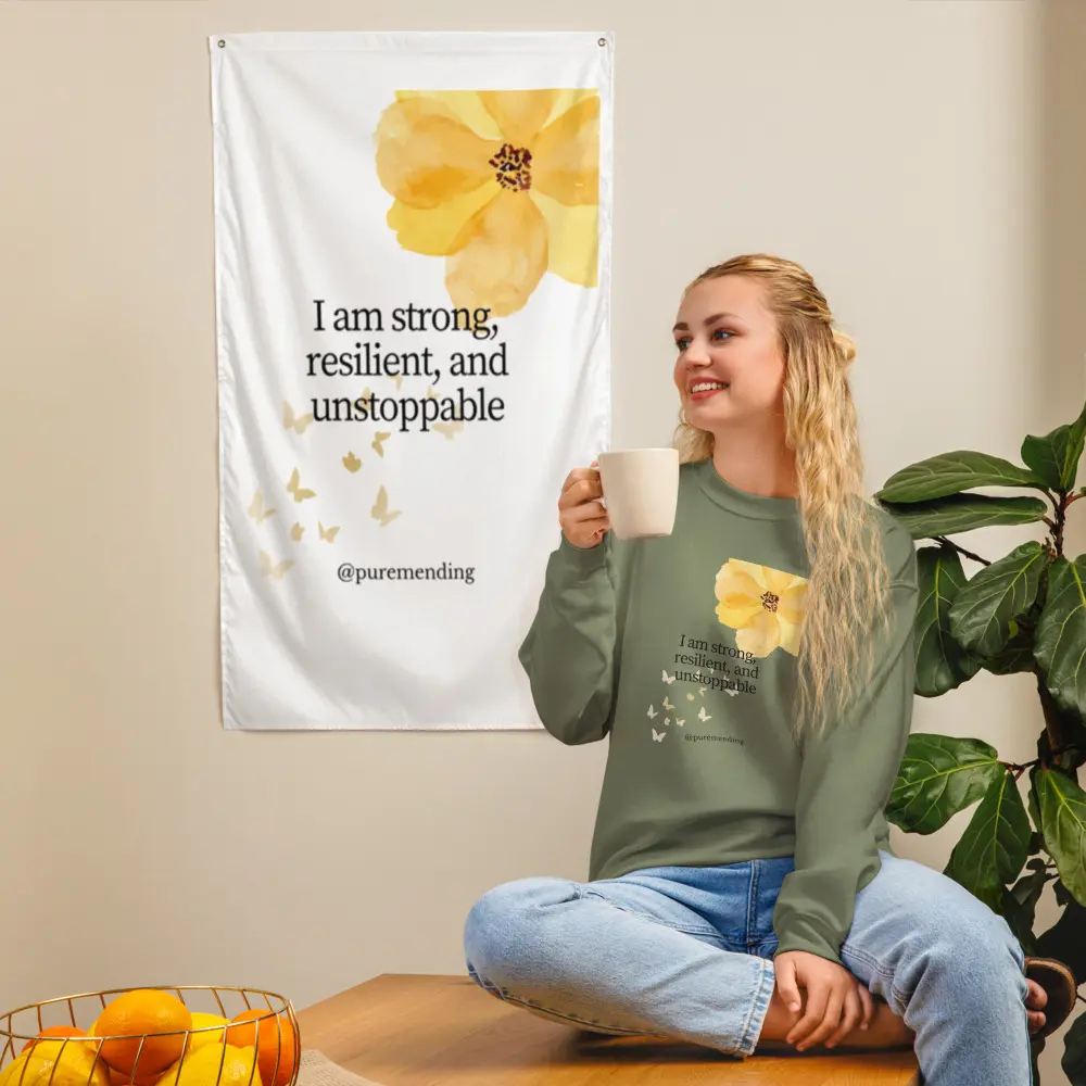 "I Am Strong, Resilient and Unstoppable" Unisex Cozy Soft Polyester Sweater Collar Fabric Sweatshirt Womenswear Mens positive affirmation vintage st