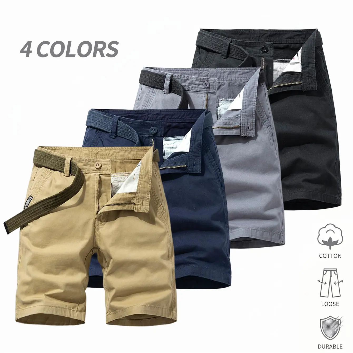 American vintage heavyweight pure cotton cargo shorts — loose straight fit, durable for outdoor everyday wear, men’s casual shorts