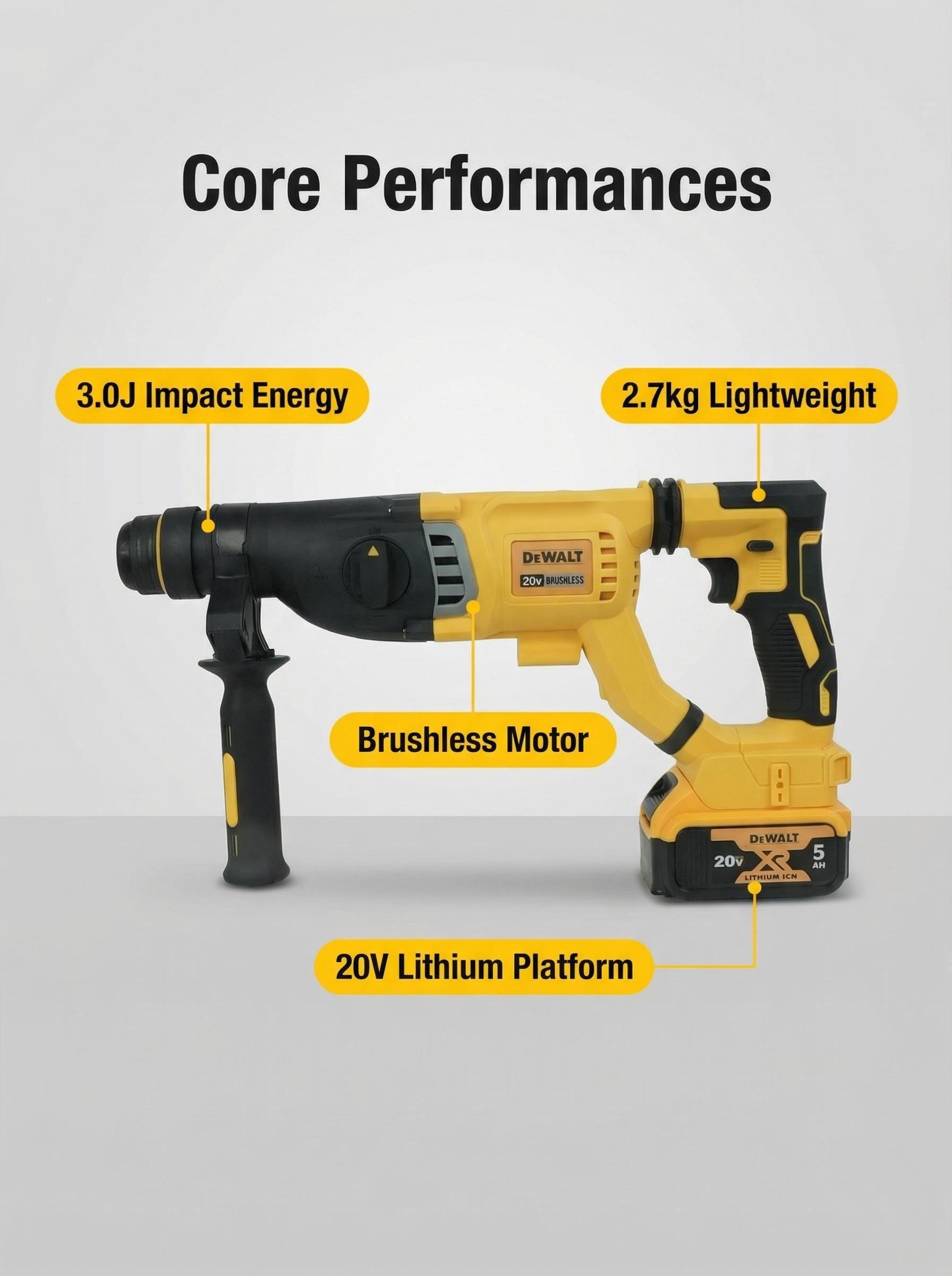 DEWALT DCH263 20V Brushless Rotary Hammer Drill for Concrete Construction torque multiplier