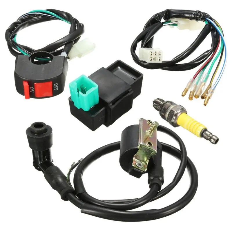 Vehicle-Specific Fit Ignition System Replacement Kit - Includes Wiring Loom, Kill Switch, Coil, 1 CDI, Plastic Spark Plug for 110cc-140cc Chinese Pit Bikes, Monkey Bikes (26cm Length)