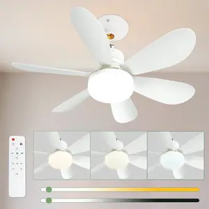Socket Fan Light with Remote Control, 20.5in Small Ceiling Fan with 3 Speeds, Dimmable Adjustable LEDs for Kitchen and Bedroom