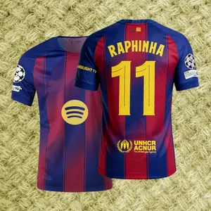 2526 Home Red  Blue No. 11 Raphinha Retro Short Sleeve Soccer  Football Jersey