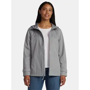 Time and Tru Women's Rain Jacket – Lightweight Waterproof Hooded Windbreaker Coat, Plus Size XS–2X