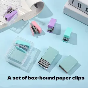 One set of color mini stapler kit, 10-number staples, efficient and lightweight, fresh and creative metal binding, school office supplies, Office Stationery