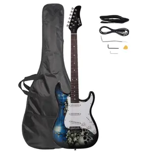 Glarry GST-E Electric Guitar Bag with Shoulder Strap Pick Whammy Bar Cord Wrench Tool Blue Musical Instrument Accessories Lightweight Contoured Basswood Body 22-Fret Rosewood Fingerboard beginner kit shop string Set