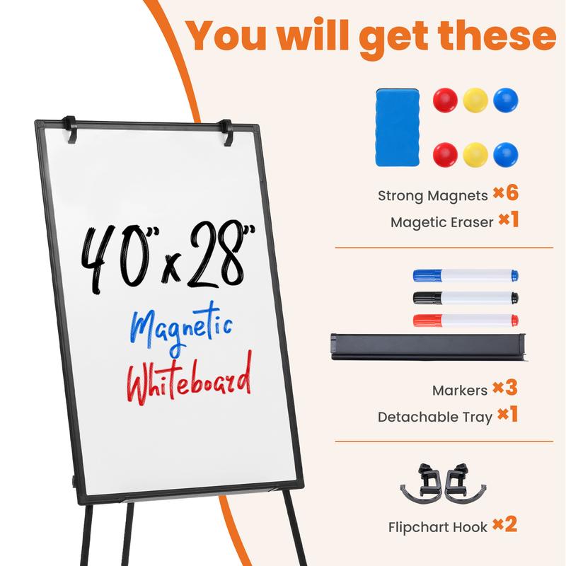 Whiteboard Easel, Magnetic White Board Dry Erase, Porbable Boards Height Adjustable, Dry Erase Board with Stand for School, Office and Home, Silver Aluminium Frame