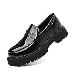 New Men's Leather Casual Shoes Platform Chunky Slip-On Penny Loafers Classic Round Toe Lug Sole Business Casual Formal Work Shoes for Men Dailly Wear