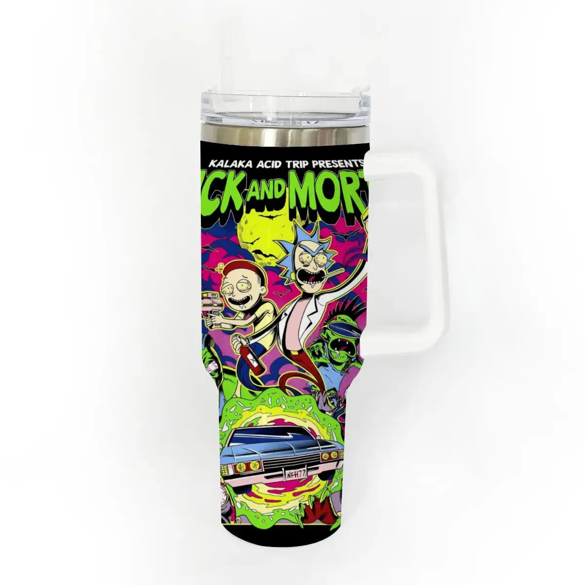 40oz Stainless Steel Tumbler, 1 Count Rick And Morty Pattern Insulated Water Bottle, Stainless Steel Thermos, Stainless Steel Flask, Drinking Cup for Home Office School, Boyfriend Gift, Drinkware, Summer Cool Bottle