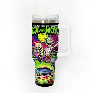 40oz Stainless Steel Tumbler, 1 Count Rick And Morty Pattern Insulated Water Bottle, Stainless Steel Thermos, Stainless Steel Flask, Drinking Cup for Home Office School, Boyfriend Gift, Drinkware, Summer Cool Bottle