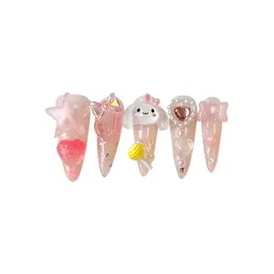 Handmade Pink Cinnamoroll Heart shape Ice Transparent Whitening  Detachable False Nails  Nail Art Nail Art Kit Cutics Nail Polish