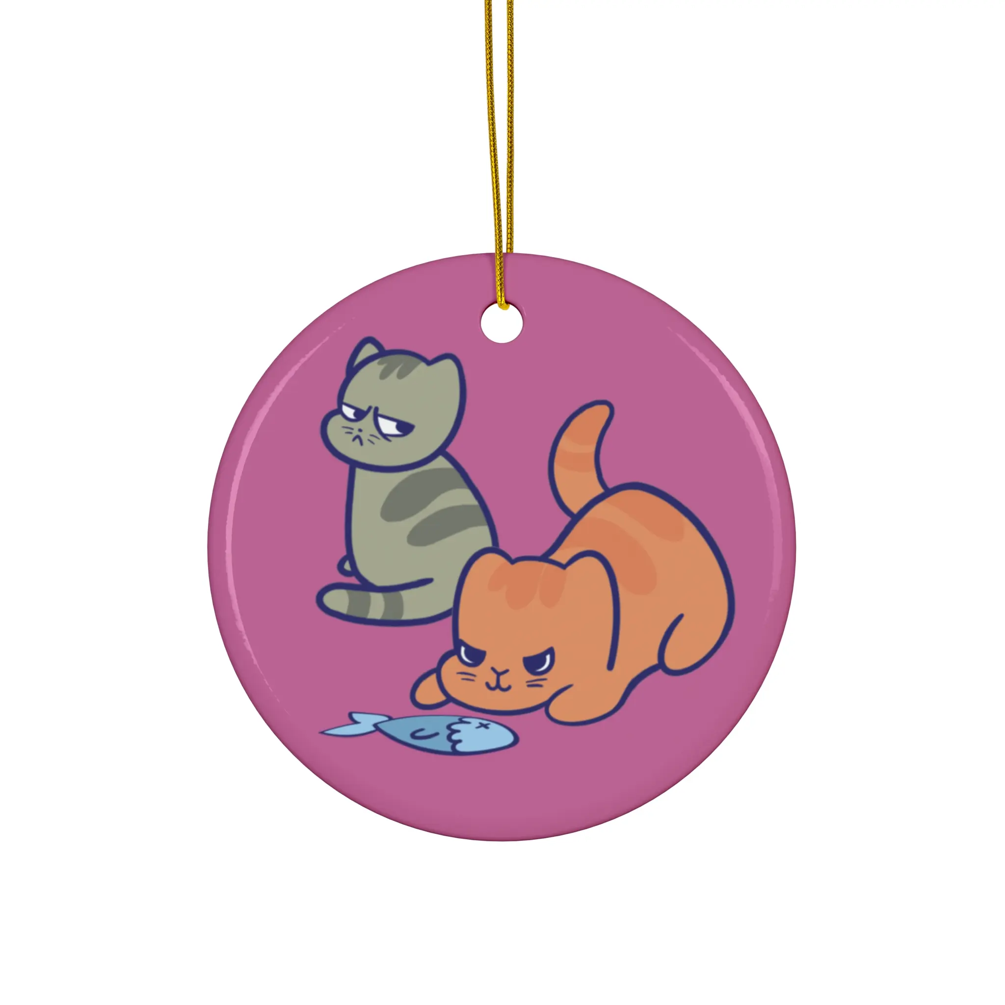 Ceramic Ornament, Cat Lover Christmas Decoration, Funny Cat Ornament, Cartoon Kitty Gift, Holiday Tree Decor, Kitten Lover Gift, Funny Pet