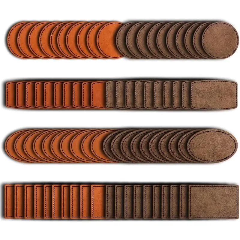 80-Piece 1.2mm Archaize Laserable Rustic Artificial Leather Patches - Square, Round, Oval Adhesive Faux Leather Blanks, Fading-Resistant for Hats, Clothes, Daily Use Fabric Repair