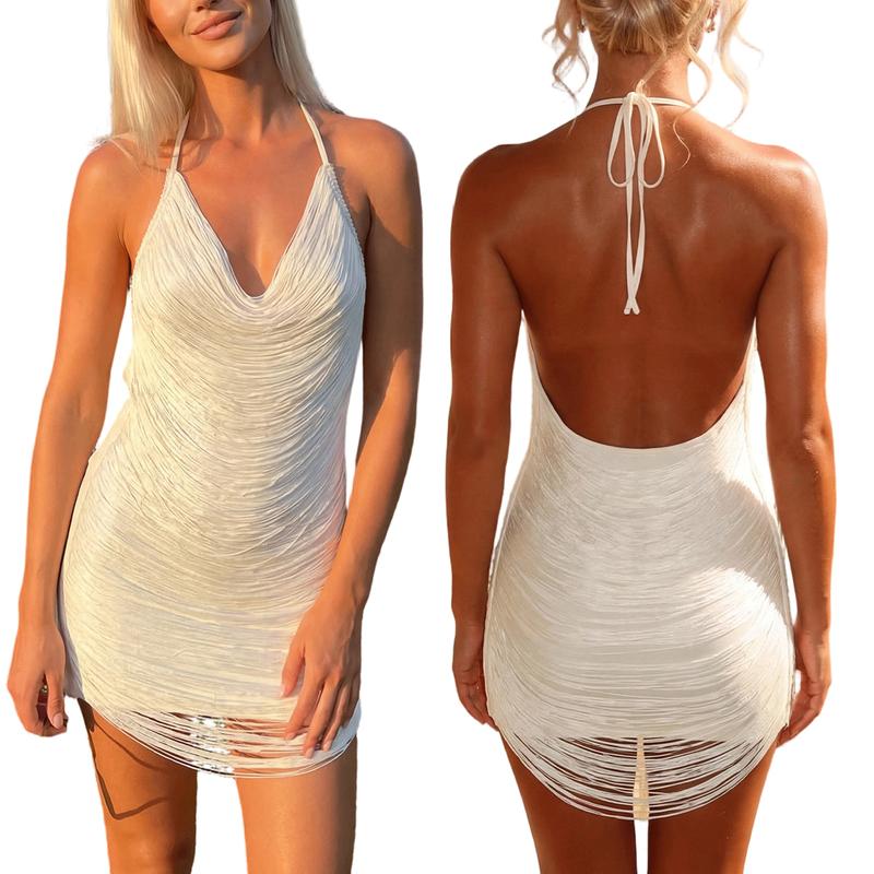 Women's Shimmer & Shine Sparkle Textured Fringe Sleeveless Casual Mini Dress - Polyester 1-Piece Gold Dress, Style-Focused, Accessory-Compatible, Green/Silver, S-XL, Bachelorette Party Wear
