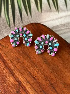 Handmade Sterling Silver Cotton Candy Post Studs Naja Earrings "Signed Nizhoni"