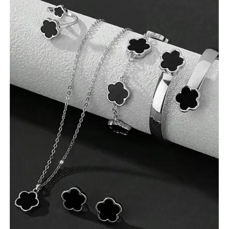 Silver black sheet five flower set