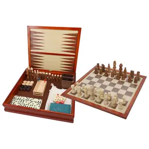 WE Games 7-in-1 Combination Wood Game Set – 12 inch board – Includes Chess, Checkers, Backgammon, Dominoes, Cribbage, Poker Dice, Cards
