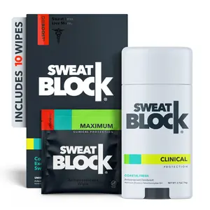 SweatBlock Clinical 2-Step Sweat & Odor Antiperspirant & Deodorant System - 10 Wipes Included - Maximum Clinical Protection - Coastal Fresh Scent - Doctor Created, Doctor Recommended - Aluminium