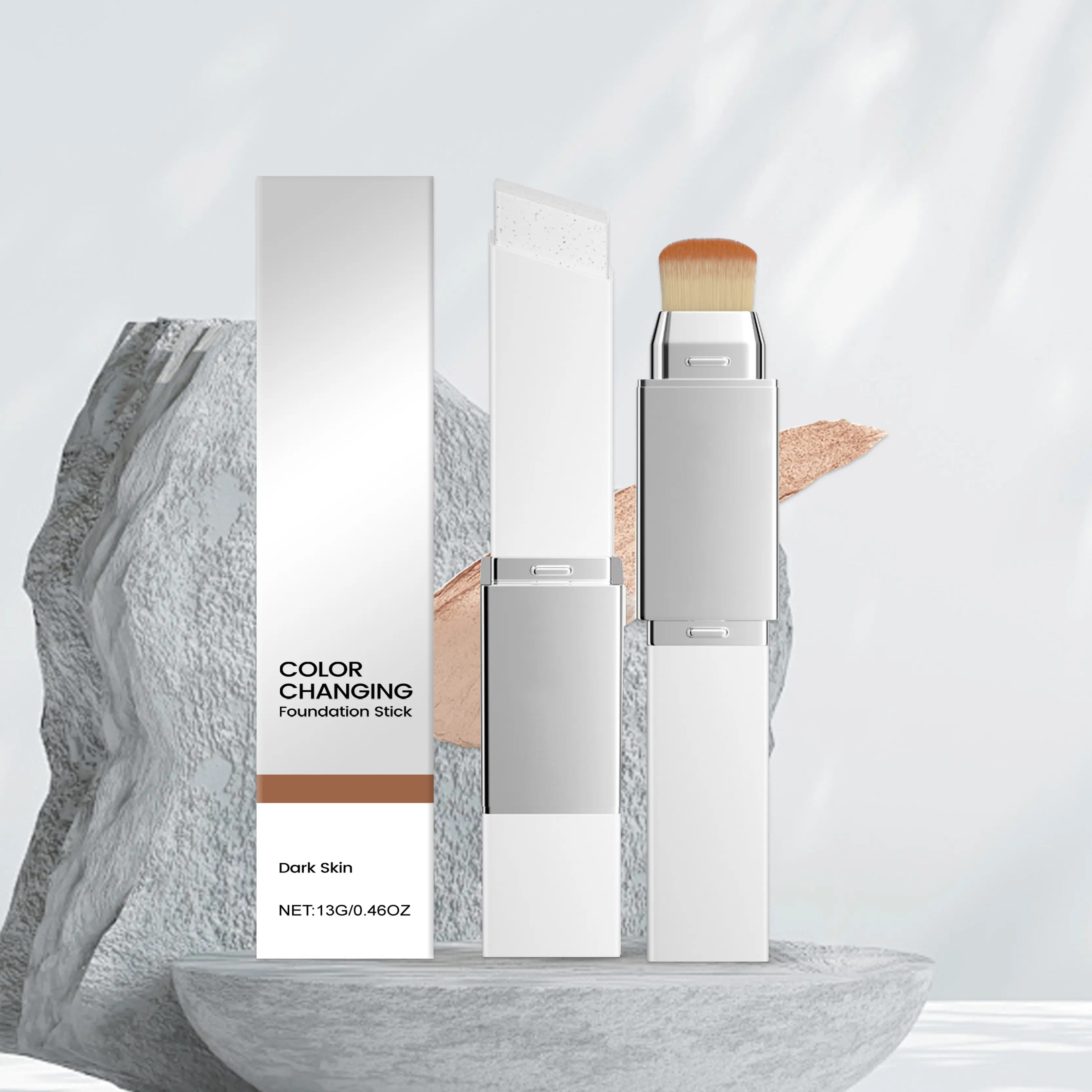AMZ Ivory White Two-In-One Color-Changing Foundation Stick, Light And Thin Texture, Moisturizing, Matte, Clear And Natural Makeup Effect