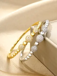 2pcs Copper Color Hand Bracelet Set, Gold & Silver Plated Zircon Jewelry, Anti-Discoloring Design, Perfect Gift for Girlfriend, Birthday Party Accessory