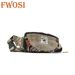 Fwosi Hemp Hippie Travel Fanny Pack for Men and Women - Crossbody Bag with Adjustable Strap
