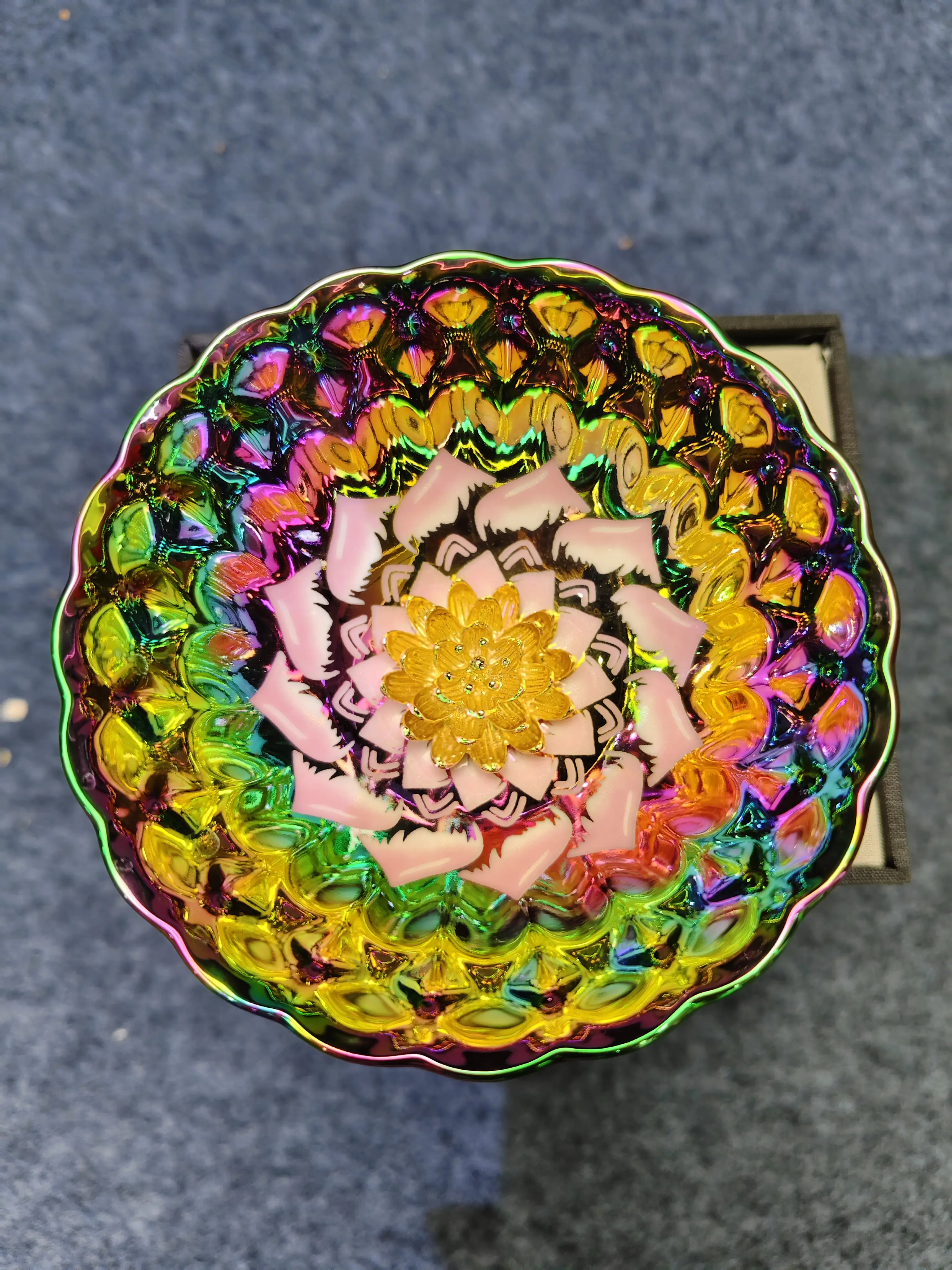 Rainbow Sunflower “Yao Bian Tian Mu” Tea Cup — Single High‑End Master‑Handcrafted Men’s Large‑Capacity Teacup for Personal Use