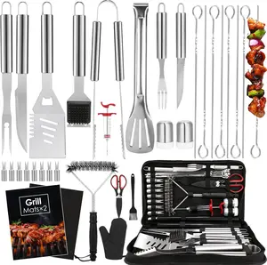 BBQ Grilling Accessories Set, 34 count Heavy Duty Grill Tools for Outdoor Camping, Grilling Gifts for Men Dad, Stainless Steel Barbecue Utensils Kit with Mats and Glove in Carrying Bag,
