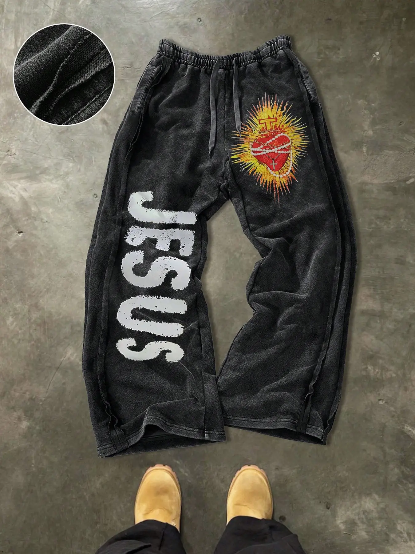 Men's Casual Cotton Sport Pants, Jesus Letter Print, Street Style, Drawstring Waist, Adjustable Drawstring Sweatpants, Ankle Length, All Seasons, Ideal Gift, Letter Print Sweatpants, Drawstring Sports Pants