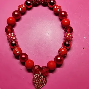 Red Bead Rhinestone Bracelet with Heart Charm - Sparkling Red Beads & Heart Pendant for Women's Fashion Jewelry