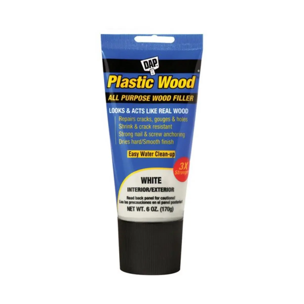 DAP Latex-Based White Plastic Woodfill Squeeze Tube (6 oz, 0.5 lbs, 7" h x 3" w x 2" l) - Automotive Wood Repair, Repairs Crack, Gouges and Holes, Interior/Exterior Use, Easy Application, Water Cleanup, Smooth Hard Dry Finish, Automotive & Motorcycle Wood