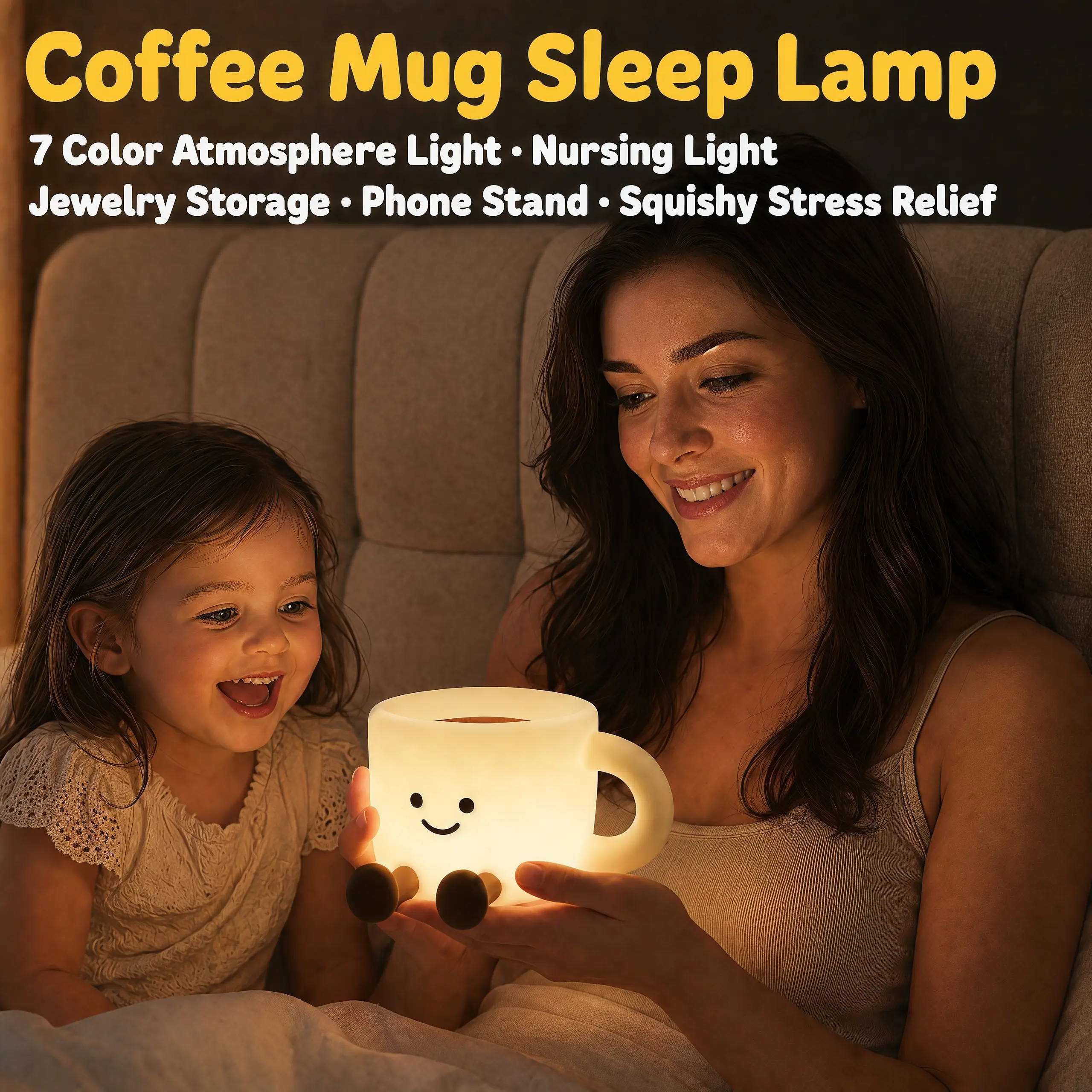 Adorable Coffee Mug Silicone Night Light, Tap Light, Bedside Lamp, Jewelry Storage Light, Phone Stand, Breastfeeding Light, 3-Level Brightness, 7-Color Atmosphere Light, Bedroom Decor, Stress Relief Toy, Perfect Gift for Children's Day