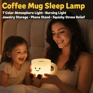 Adorable Coffee Mug Silicone Night Light, Pat Light, Bedside Lamp, Jewelry Storage Light, Phone Stand, Breastfeeding Light, 3-Level Brightness, 7-Color Atmosphere Light, Bedroom Decor, Stress Relief Toy, Perfect Gift for Children's Day