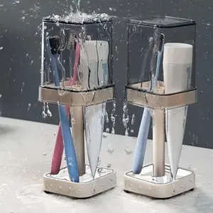 All-in-One Toothbrush Holder & Cup, with Cover. 16cm, Organizes Brushes, Saves Counter Space