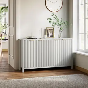 Gaomon 55in MDF Wood Fluted Buffet Cabinet, Large Modern Credenza with 4 Doors & Adjustable Storage Shelves, Kitchen Console Table for Living Room, Entryway - White
