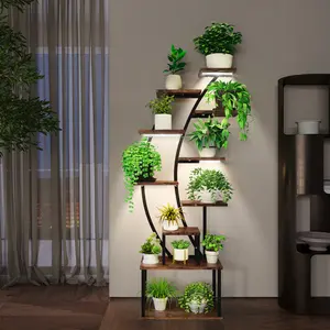 Grovebloom Plant Stand Indoor with Grow Lights, 9 Tiered Indoor Plant Stand, 63" Metal Plant Shelf, Tall Plant Stands Indoor Multiple Stands for Living Room, Patio Stackable Stainless Steel Shoe Rack shelf Porta Adjustable S Flip Drawer Shoe Storage Bench