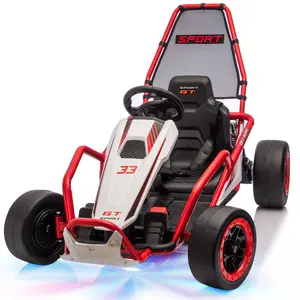 24V400W Kids Ride On Crazy Strobe Light Kart,Electric Drift Kart w/Suspension System,Suitable Wheel Material,Iron Frame & Racing Car-style Design,Speed Up to 8.5MPH,Go Kart For Kids Aged 6-12.