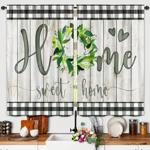Farmhouse Spring Kitchen  Country Rustic Kitchen Window  Over Sink Flower Leaves Small Short Cafe  Bathroom Window Treatment Tier  2 Panels curtains decor set inganchos custom drapery doble layer room darkening floral print ruffle boho cortina forro